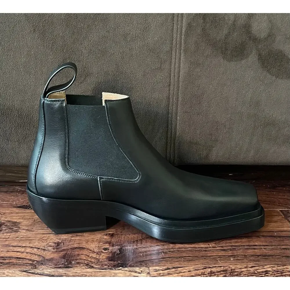 $1,800 NIB Bottega Veneta Black Leather Block Heel Chelsea Boots Size 39(6)